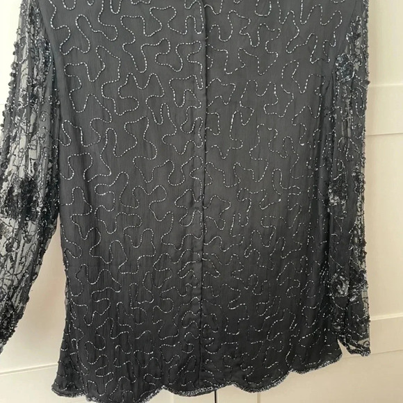 80’s Vintage Black Beaded Silk Top With Shear Sleeves S 2X (Large) New Year’s! - Picture 10 of 15